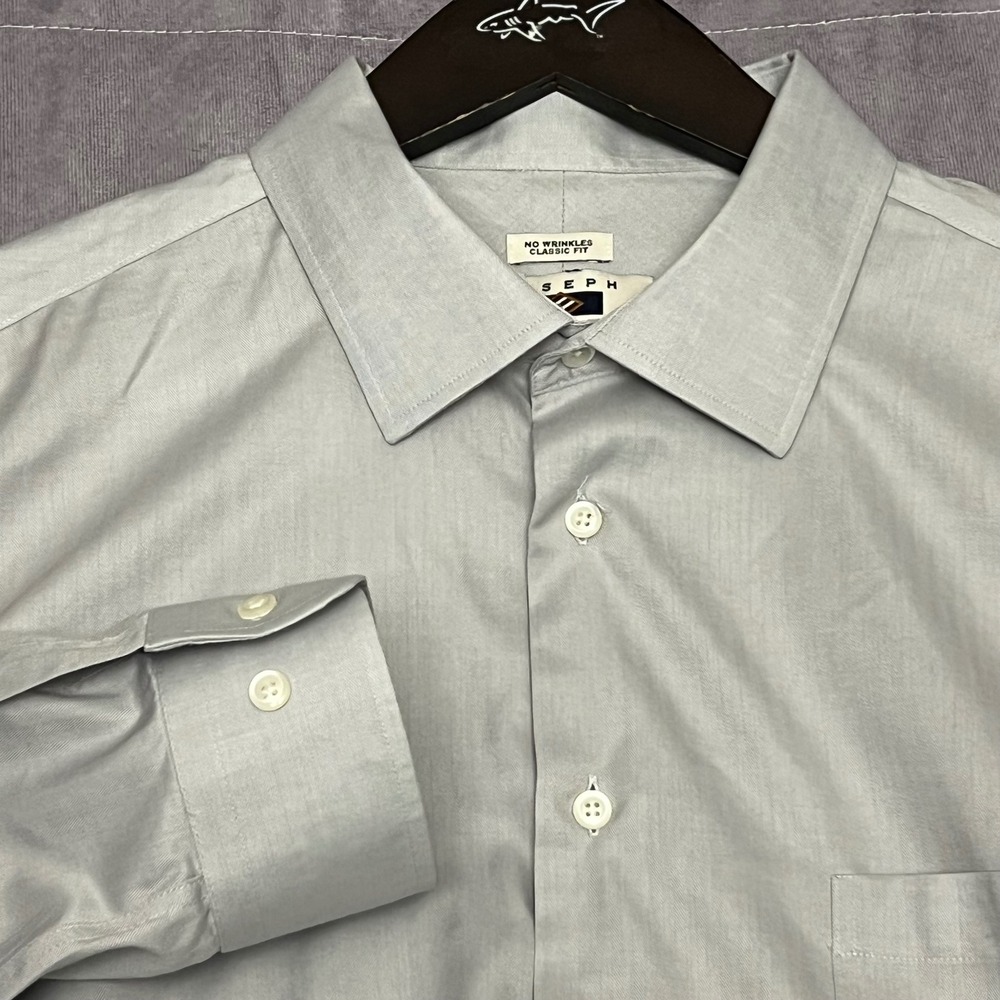 Joseph Abboud Dress Shirt Mens 18 34/35 Gray Excellent No Wrinkle Herringbone‎